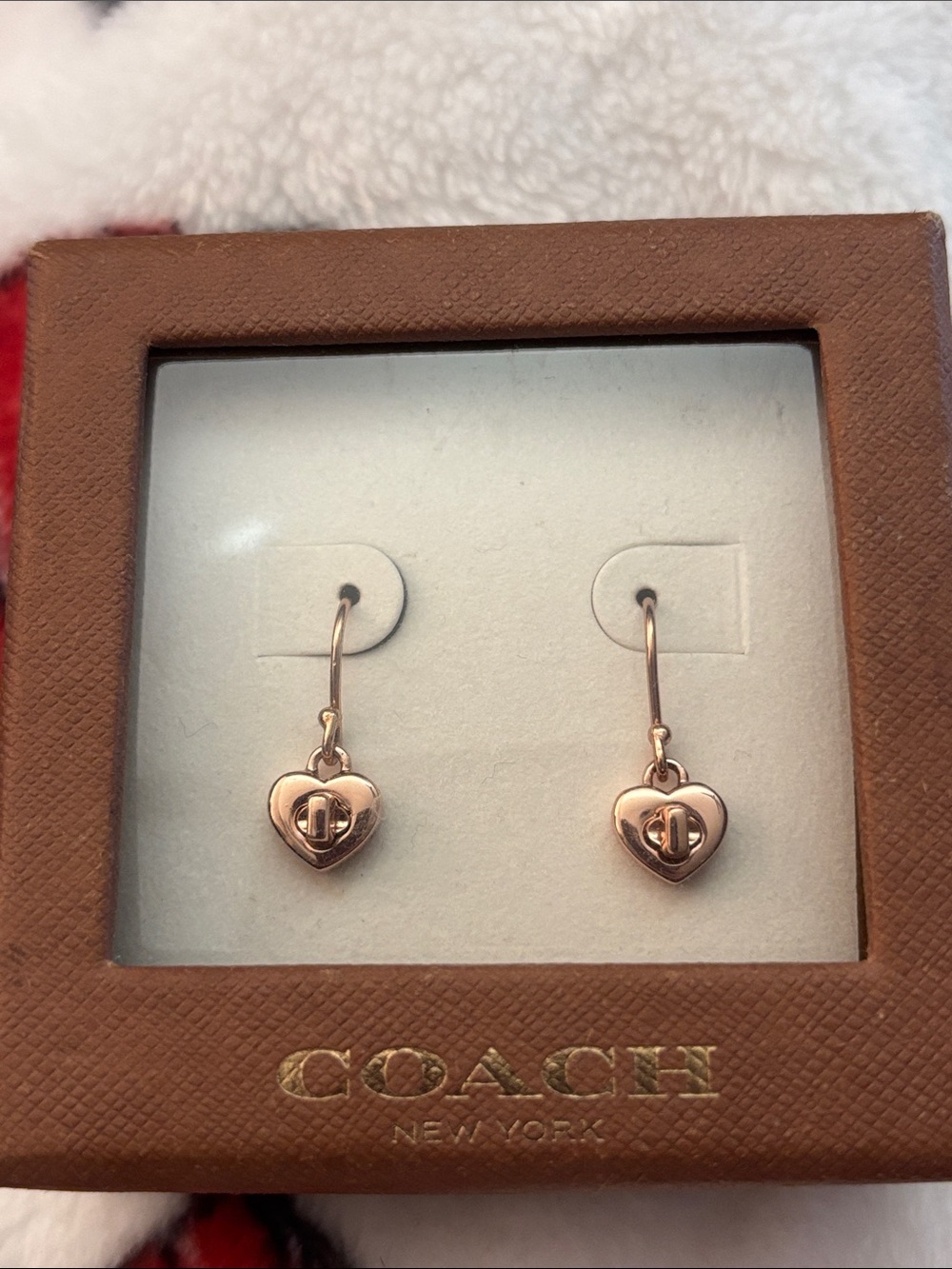 Coach Rose Gold Heart Lock Drop Earrings